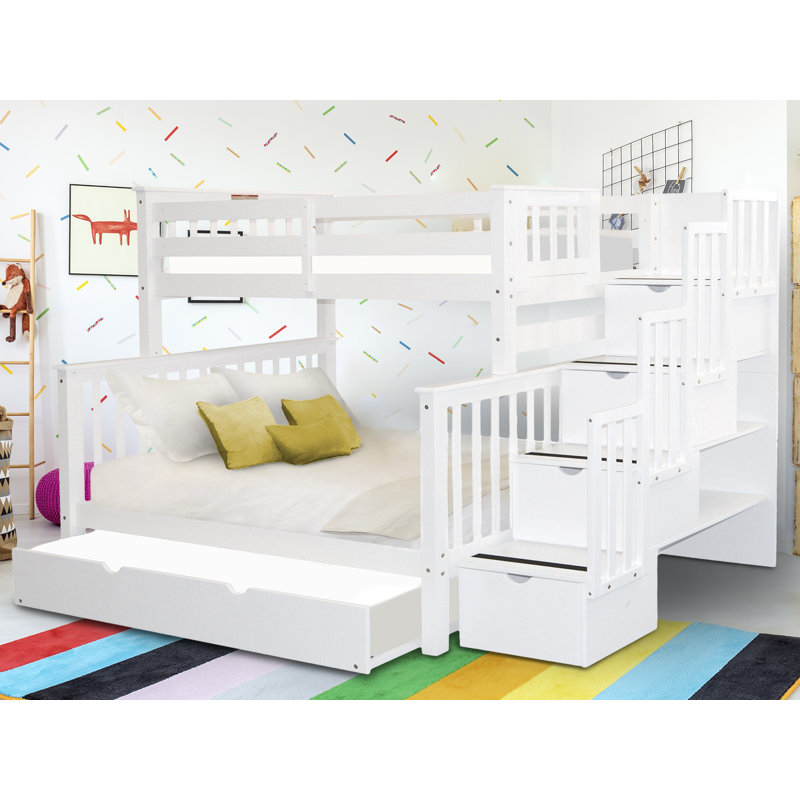 Harriet Bee Tena Twin Over Full Bunk Bed with Trundle, Shelves and 4